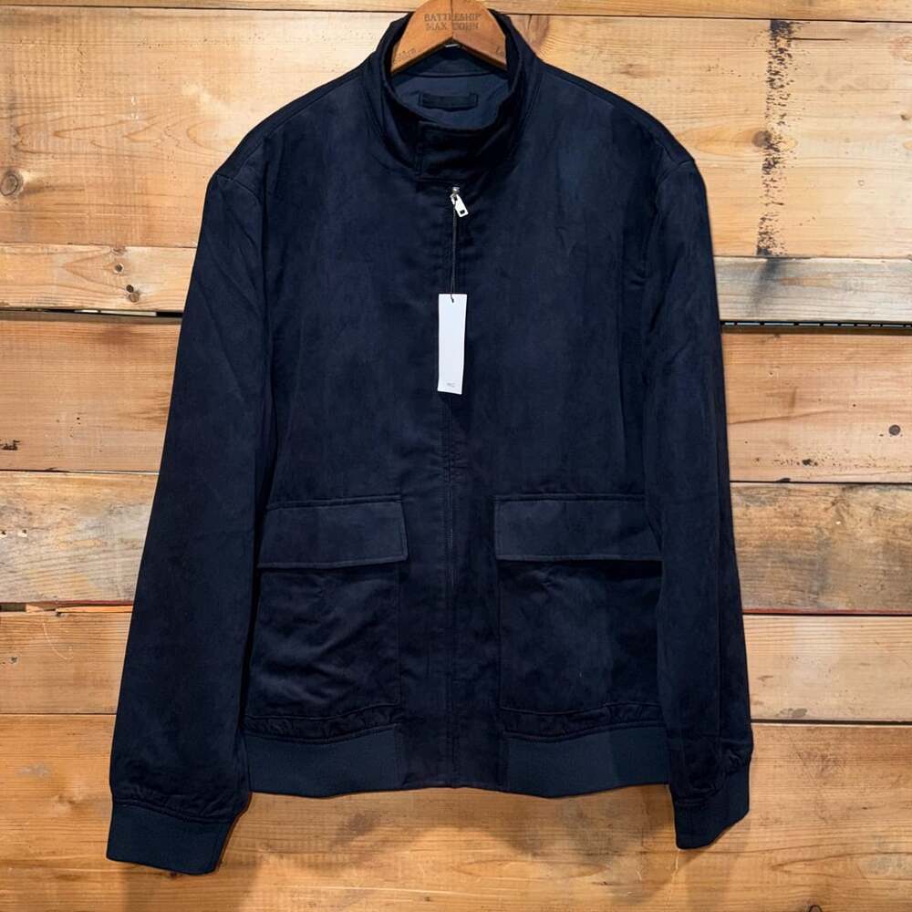 MNG Faux Suede Bomber Jacket Size L Black Zip Up Pocket